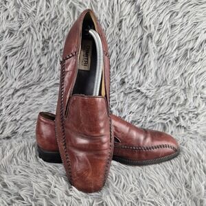 Dimitri Mens 7 Brown Leather‎ Whipstitch Made in Italy 2958 Loafers